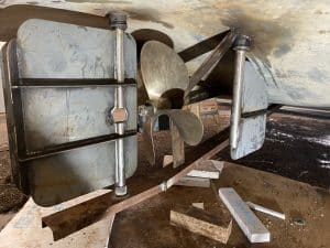 Fitzgerald Metalworks. A close-up view of large boat propeller under maintenance