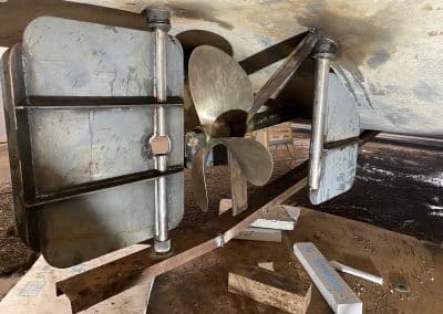 Fitzgerald Metalworks. A close-up view of large boat propeller under maintenance