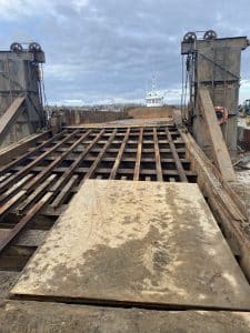 Fitzgerald Metalworks. Iron ramp leading to the flat top of the barge.